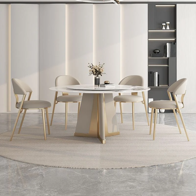 Tavolo da pranzo moderno rotondo Tavolo da pranzo pietra con base acciaio per la casa Clearhalo