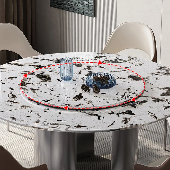 Tavolo da pranzo moderno rotondo Tavolo da pranzo pietra con piedistallo acciaio inossidabile Clearhalo