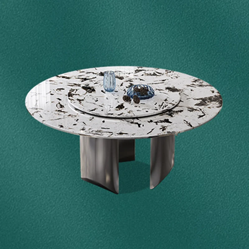 Tavolo da pranzo moderno rotondo Tavolo da pranzo pietra con piedistallo acciaio inossidabile Clearhalo