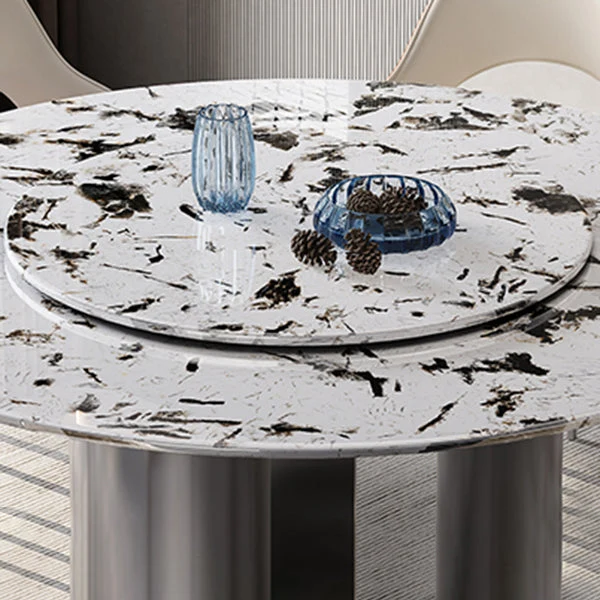 Tavolo da pranzo moderno rotondo Tavolo da pranzo pietra con piedistallo acciaio inossidabile Clearhalo