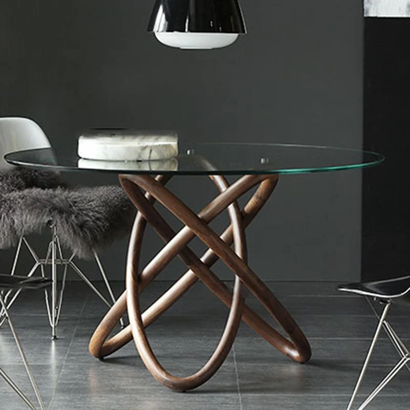 Tavolo da pranzo moderno rotondo vetro trasparente con piedistallo singolo Clearhalo