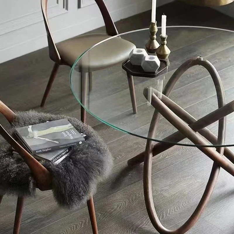 Tavolo da pranzo moderno rotondo vetro trasparente con piedistallo singolo Clearhalo