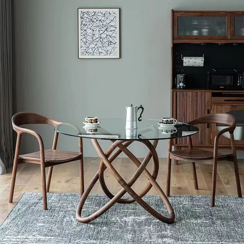 Tavolo da pranzo moderno rotondo vetro trasparente con piedistallo singolo Clearhalo