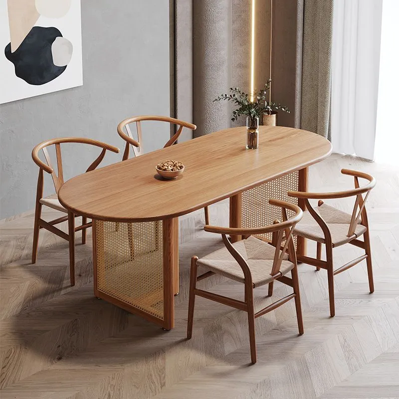 Tavolo da pranzo moderno da sala da pranzo legno massello di pino, collezione con base naturale Clearhalo