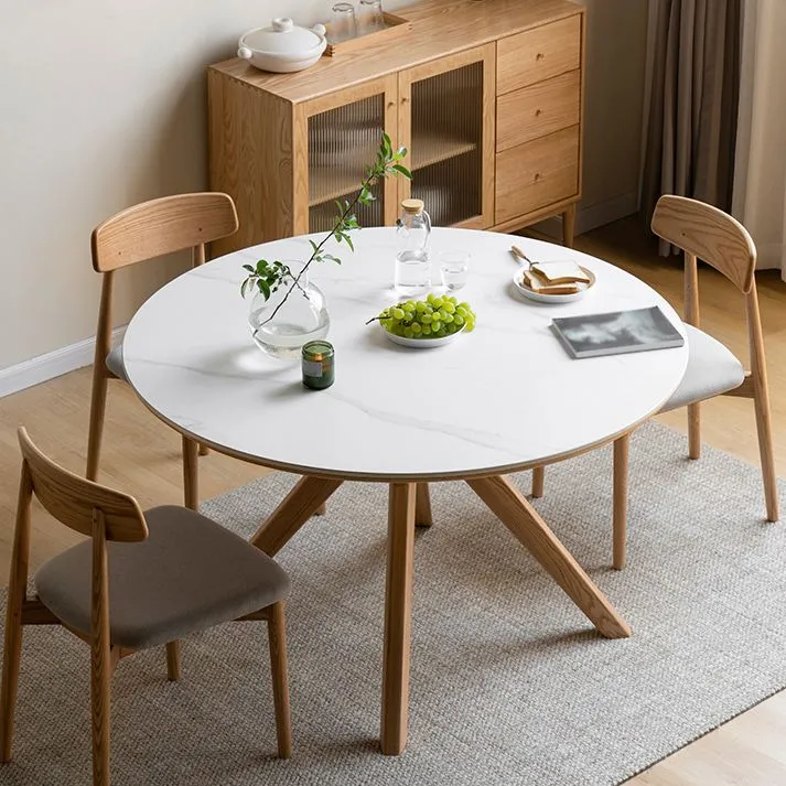 Tavolo da pranzo moderno salvaspazio con base legno e piano pietra bianca per 6 persone Clearhalo