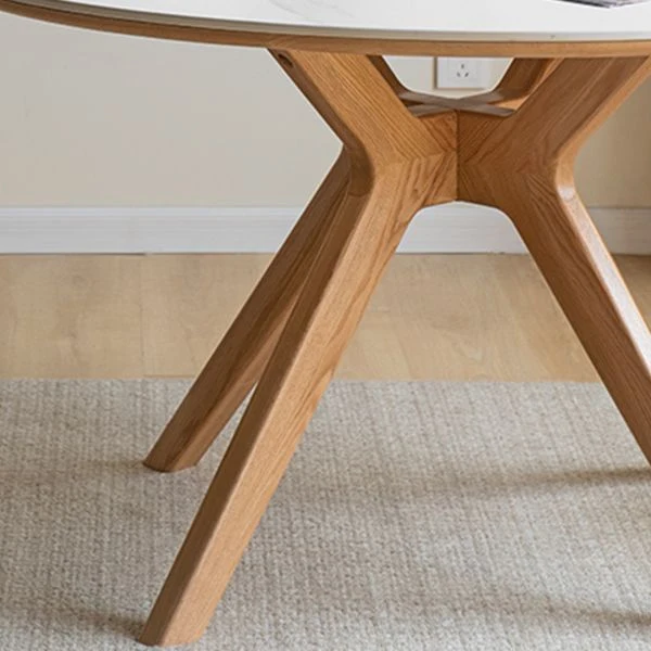 Tavolo da pranzo moderno salvaspazio con base legno e piano pietra bianca per 6 persone Clearhalo