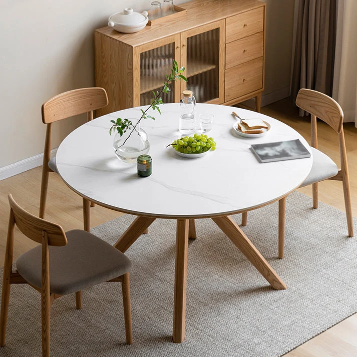 Tavolo da pranzo moderno salvaspazio con base legno e piano pietra bianca per 6 persone Clearhalo