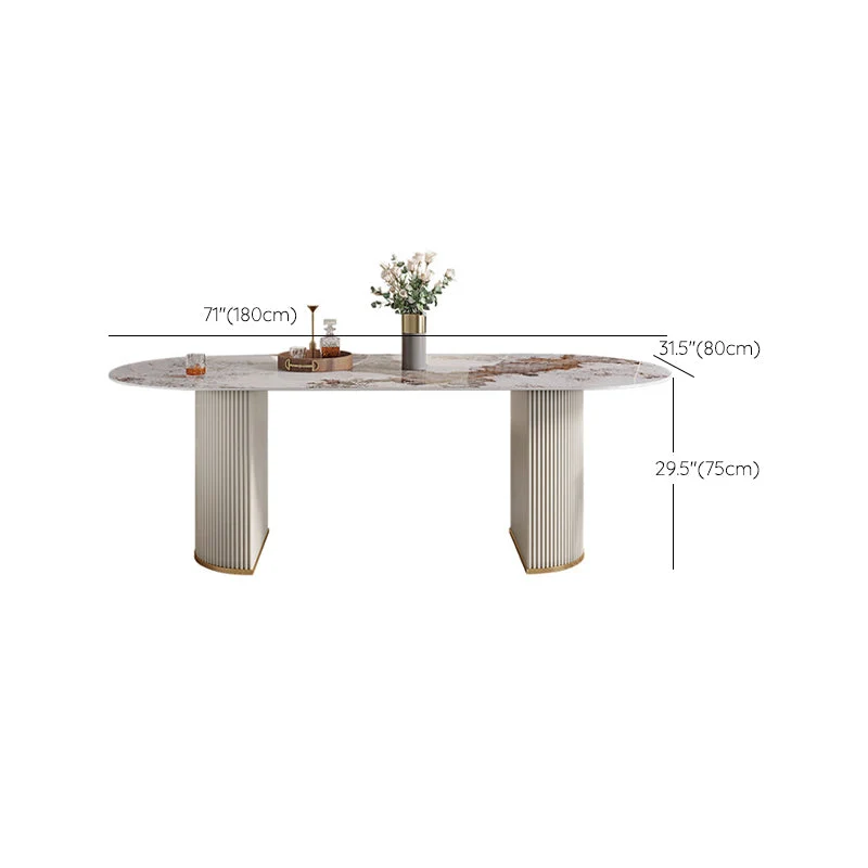 Tavolo da pranzo moderno Tavolo ovale con doppio piedistallo con base acciaio inossidabile per la casa Clearhalo