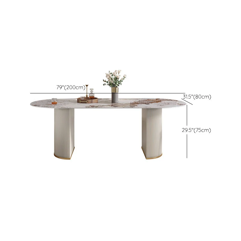 Tavolo da pranzo moderno Tavolo ovale con doppio piedistallo con base acciaio inossidabile per la casa Clearhalo
