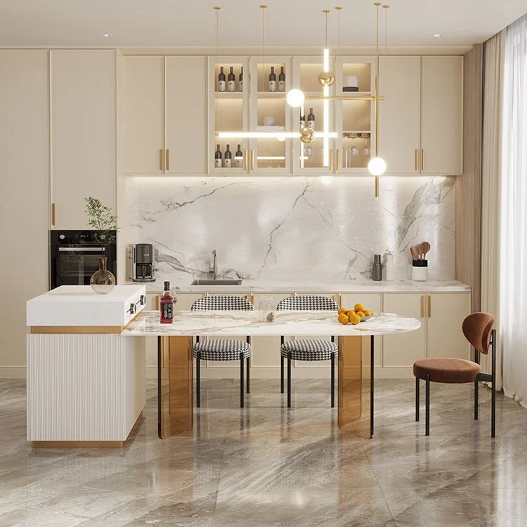 Tavolo da pranzo moderno Tavolo pietra sinterizzata con gambe acrilico per uso domestico Clearhalo