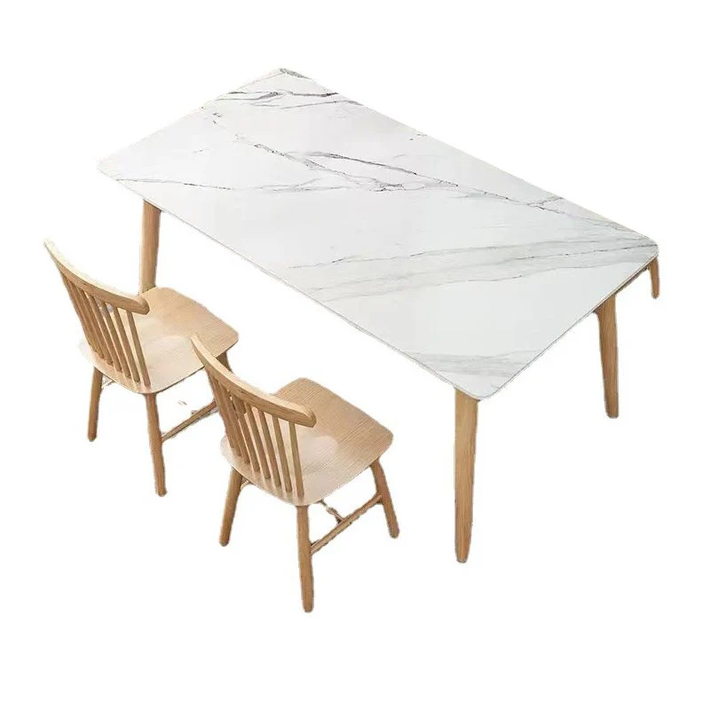 Tavolo da pranzo moderno Tavolo da pranzo con gambe legno di gomma naturale e piano bianco Clearhalo