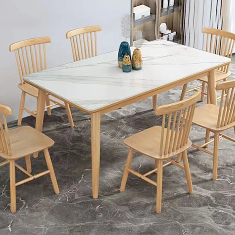 Tavolo da pranzo moderno Tavolo da pranzo con gambe legno di gomma naturale e piano bianco Clearhalo