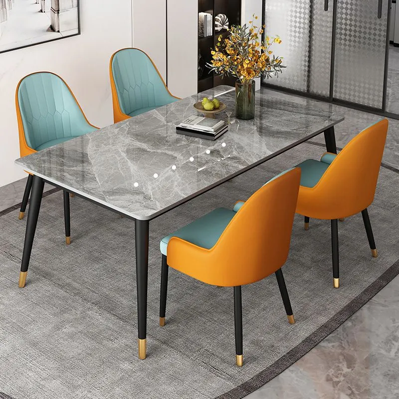 Tavolo da pranzo moderno Tavolo da pranzo pietra con struttura nera per sala da pranzo Clearhalo