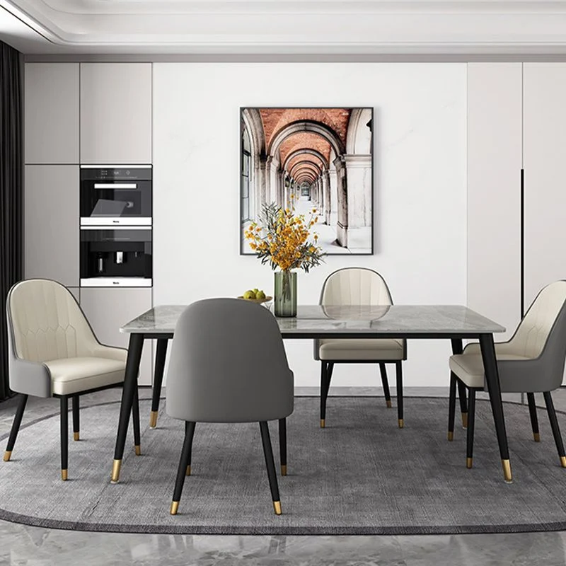 Tavolo da pranzo moderno Tavolo da pranzo pietra con struttura nera per sala da pranzo Clearhalo