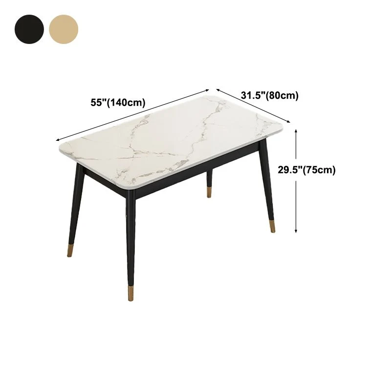 Tavolo da pranzo moderno Tavolo da pranzo rettangolare pietra con piano bianco per cucina Clearhalo