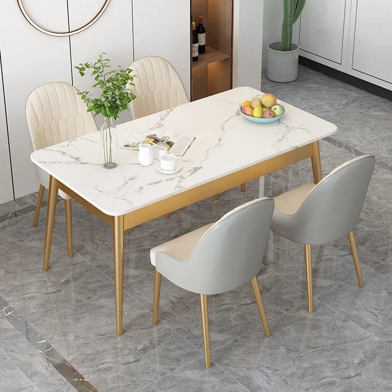 Tavolo da pranzo moderno Tavolo da pranzo rettangolare pietra con piano bianco per cucina Clearhalo
