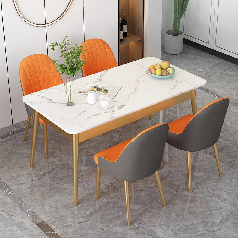 Tavolo da pranzo moderno Tavolo da pranzo rettangolare pietra con piano bianco per cucina Clearhalo