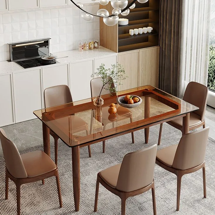 Tavolo da pranzo moderno vetro Tavolo da pranzo legno massello per sala da pranzo Clearhalo