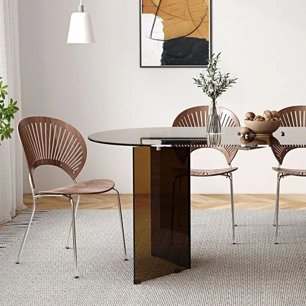 Tavolo da pranzo ovale con doppio piedistallo per mobili vetro stile semplicità per la casa Clearhalo