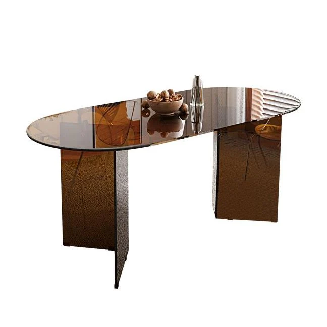 Tavolo da pranzo ovale con doppio piedistallo per mobili vetro stile semplicità per la casa Clearhalo