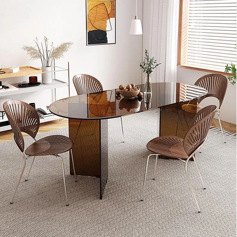Tavolo da pranzo ovale con doppio piedistallo per mobili vetro stile semplicità per la casa Clearhalo