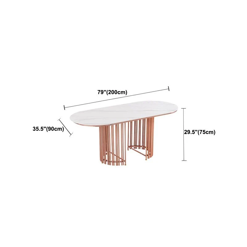 Tavolo da pranzo ovale con piano bianco Tavolo da pranzo tradizionale di lusso con struttura oro rosa Clearhalo