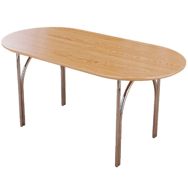 Tavolo da pranzo ovale 4 gambe acciaio Tavolo da pranzo moderno con piano legno e base cromata Clearhalo