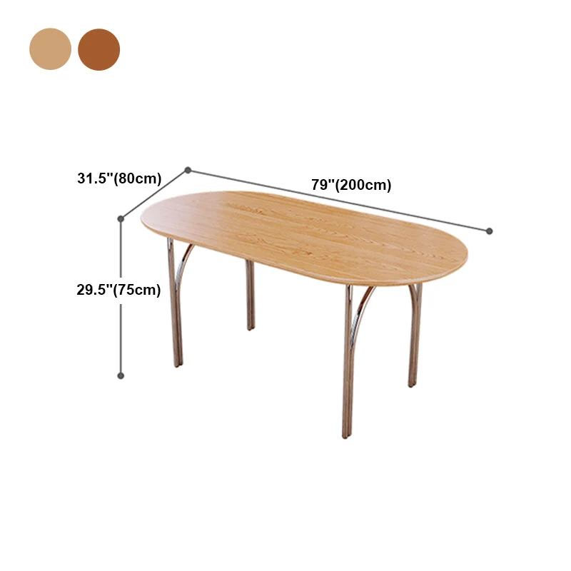 Tavolo da pranzo ovale 4 gambe acciaio Tavolo da pranzo moderno con piano legno e base cromata Clearhalo