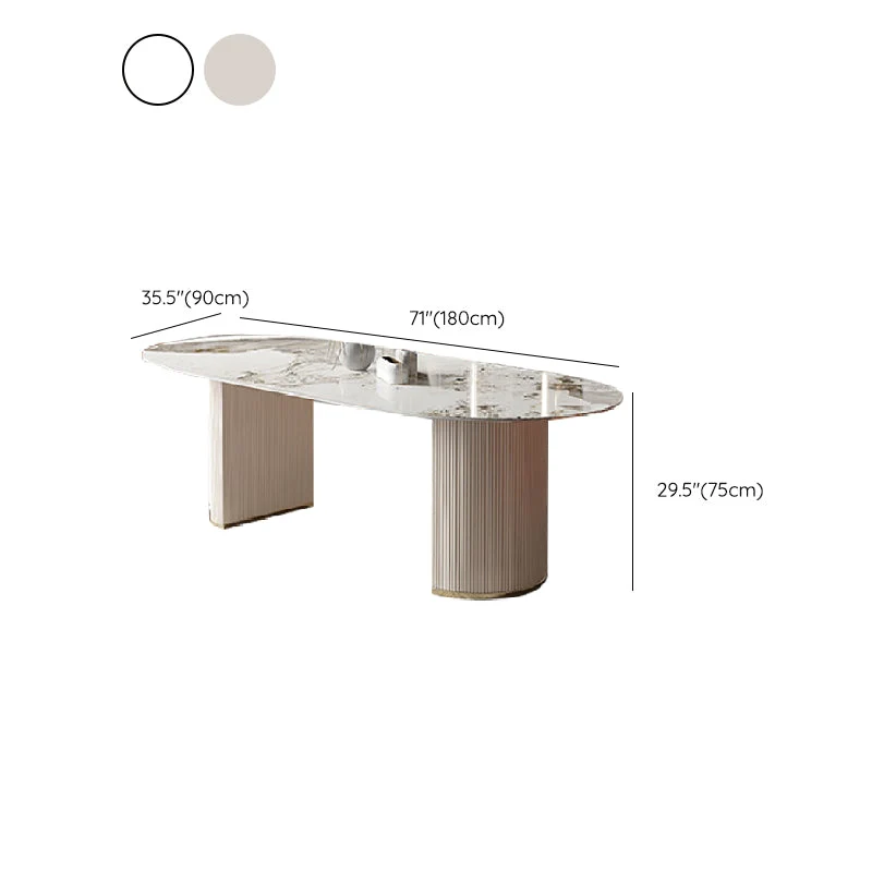 Tavolo da pranzo ovale Glam Tavolo pietra sinterizzata con gambe metallo per la casa Clearhalo