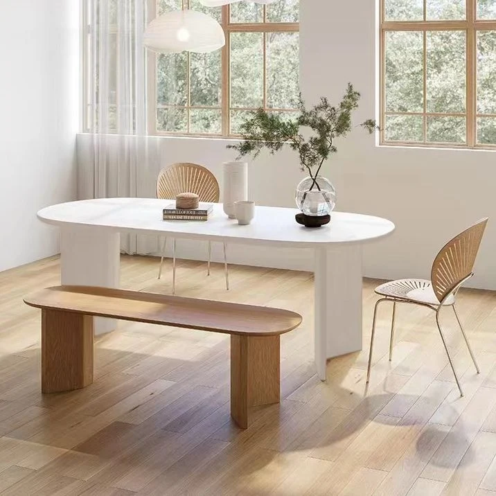 Tavolo da pranzo ovale legno massello bianco con doppio piedistallo Clearhalo