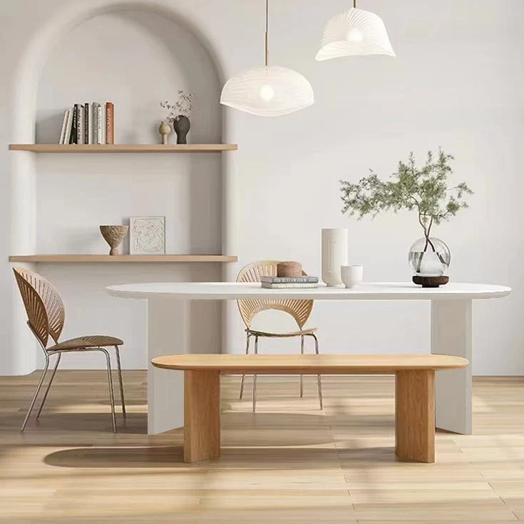 Tavolo da pranzo ovale legno massello bianco con doppio piedistallo Clearhalo