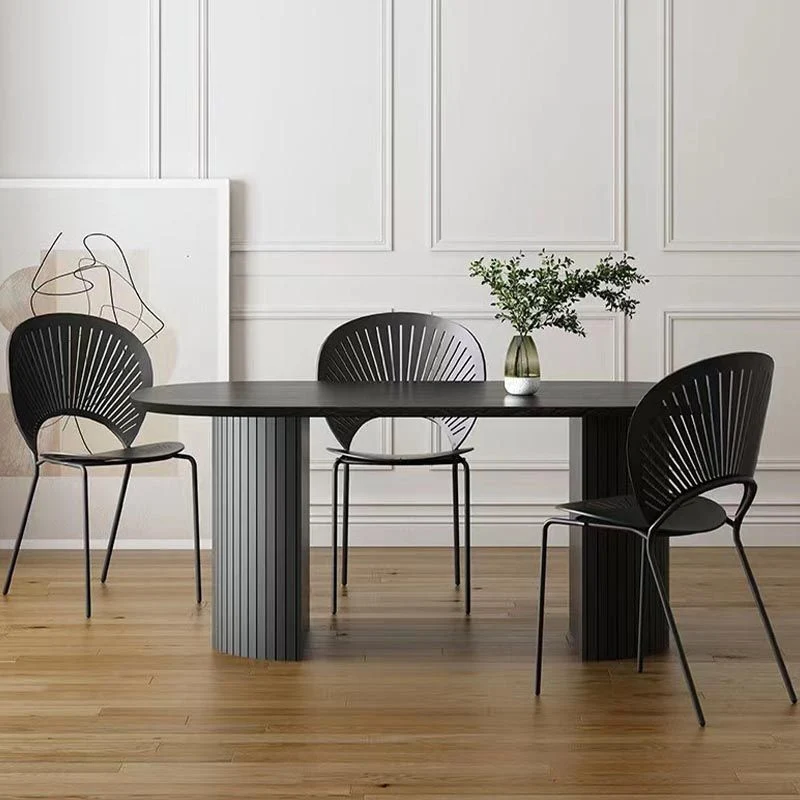 Tavolo da pranzo ovale legno massello Mobile moderno bianco-nero con doppio piedistallo per ufficio Clearhalo