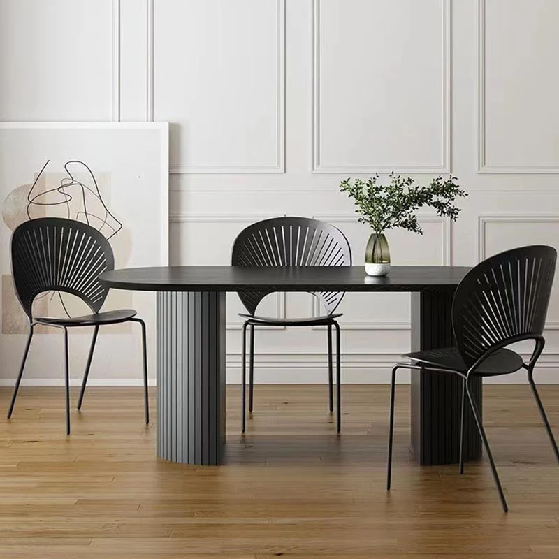 Tavolo da pranzo ovale legno massello Mobile moderno bianco-nero con doppio piedistallo per ufficio Clearhalo