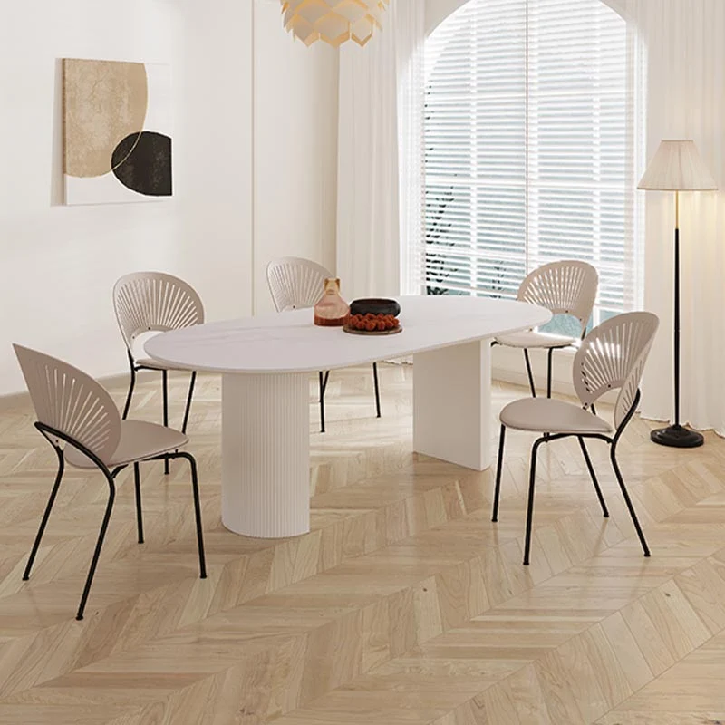 Tavolo da pranzo ovale legno massello Mobile moderno bianco-nero con doppio piedistallo per ufficio Clearhalo