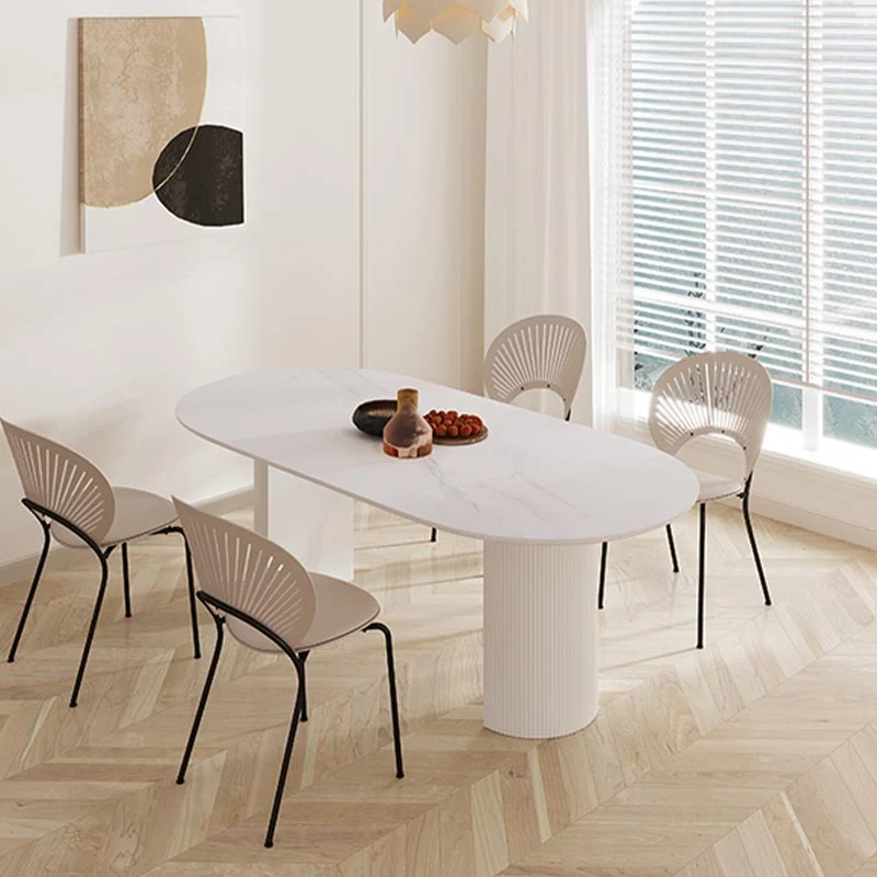 Tavolo da pranzo ovale legno massello Mobile moderno bianco-nero con doppio piedistallo per ufficio Clearhalo