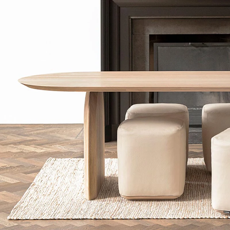Tavolo da pranzo ovale moderno con piano legno massello Tavolo da pranzo con base legno Clearhalo