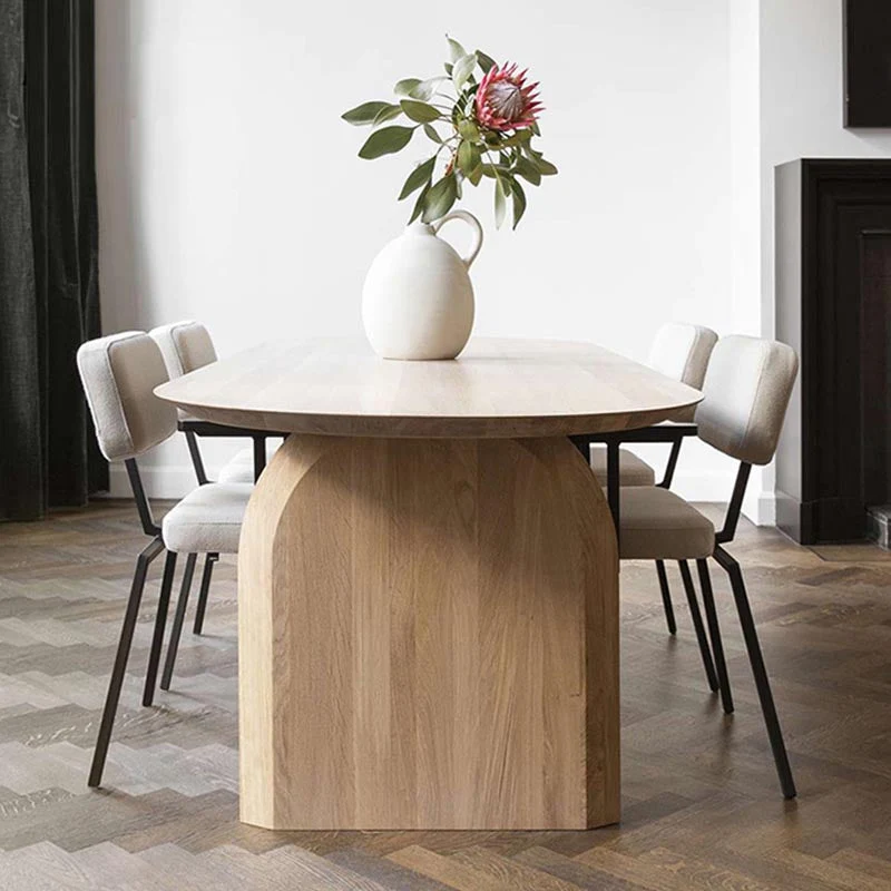 Tavolo da pranzo ovale moderno con piano legno massello Tavolo da pranzo con base legno Clearhalo