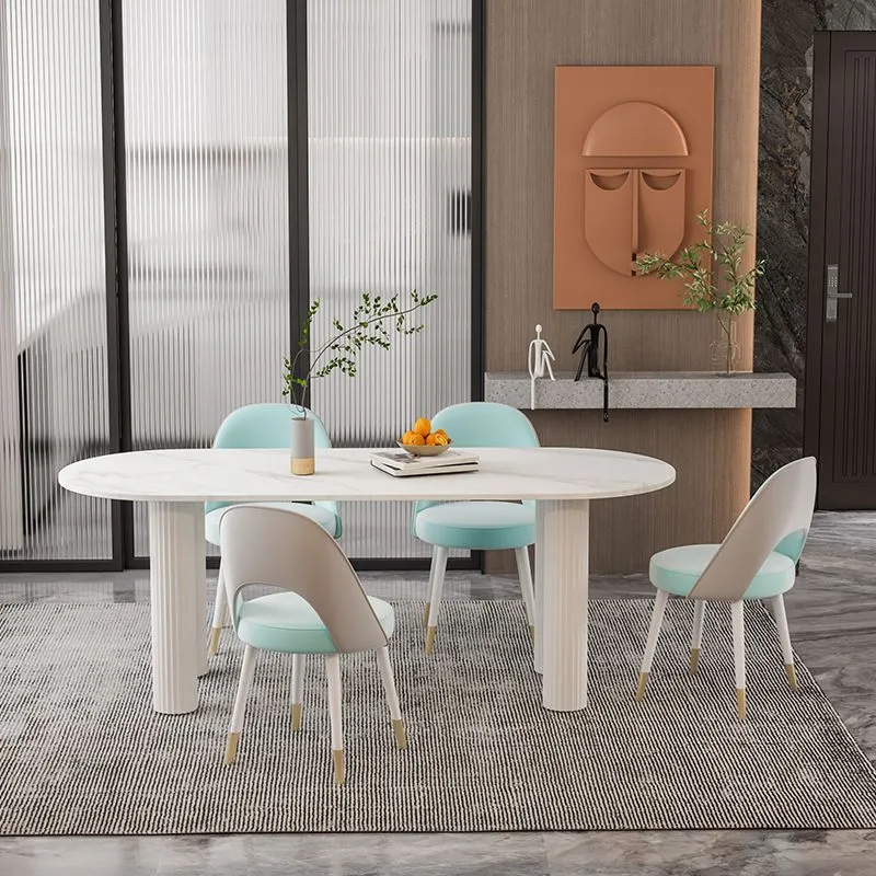 Tavolo da pranzo ovale pietra Mobili semplici bianchi con doppio piedistallo legno massello Clearhalo