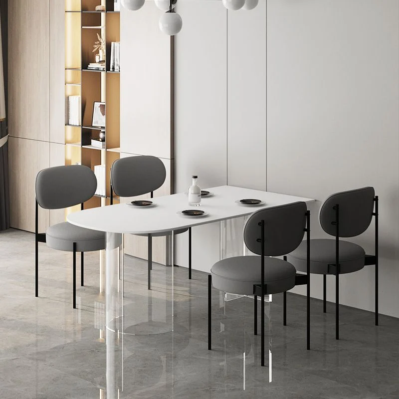Tavolo da pranzo ovale pietra sinterizzata per mobili moderni con doppio piedistallo acrilico trasparente Clearhalo