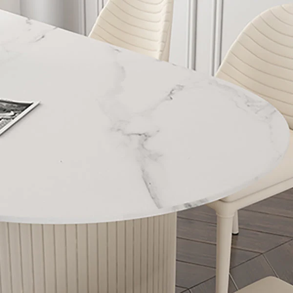 Tavolo da pranzo ovale pietra Tavolo da pranzo con doppio piedistallo per sala da pranzo Clearhalo