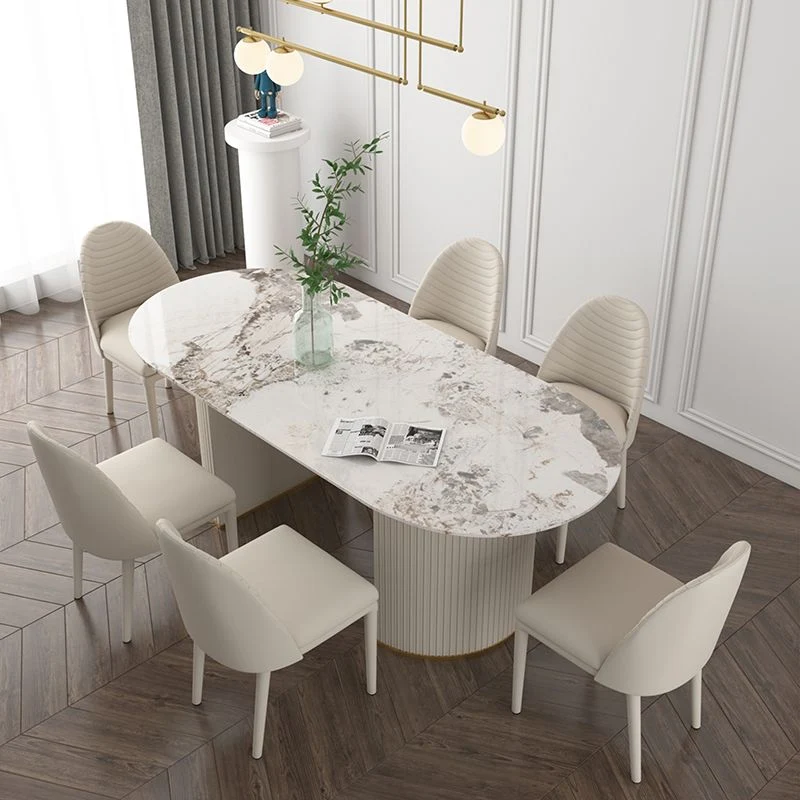 Tavolo da pranzo ovale pietra Tavolo da pranzo con doppio piedistallo per sala da pranzo Clearhalo