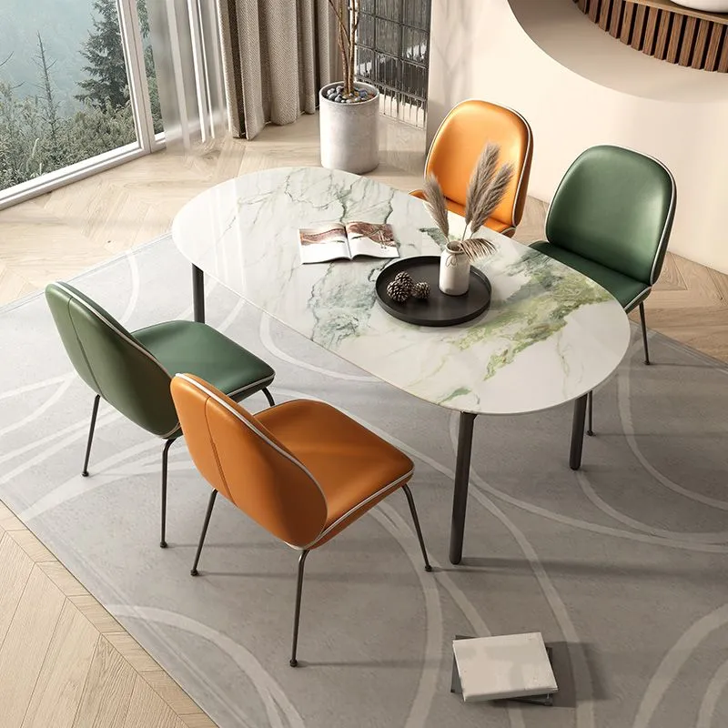 Tavolo da pranzo ovale pietra Tavolo da pranzo moderno con gambe metallo per sala da pranzo Clearhalo