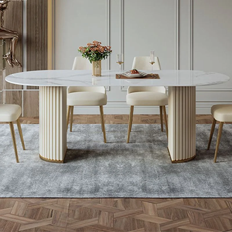 Tavolo da pranzo ovale da ristorante semplice stile glam ardesia e metallo Clearhalo