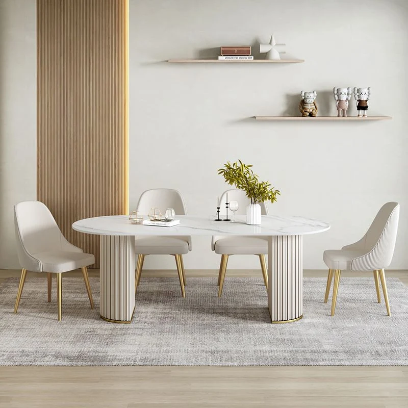 Tavolo da pranzo ovale semplice con doppio piedistallo con piano pietra sinterizzata Clearhalo