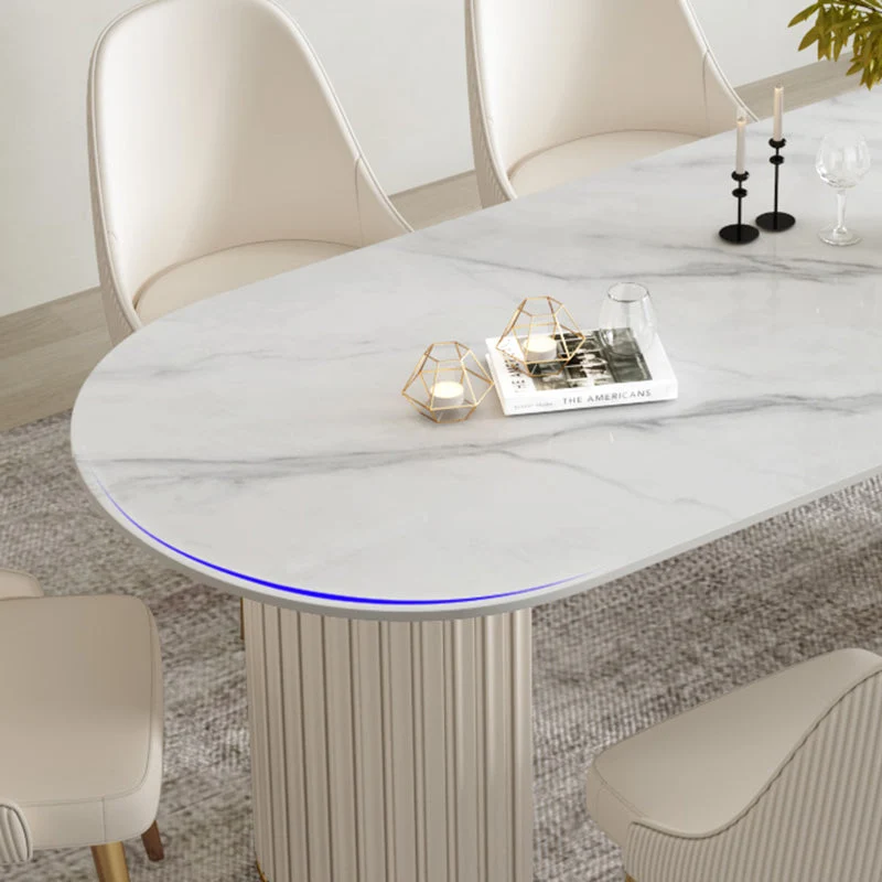 Tavolo da pranzo ovale semplice con doppio piedistallo con piano pietra sinterizzata Clearhalo
