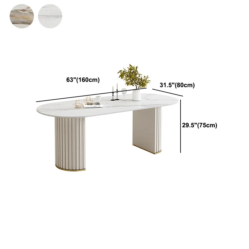 Tavolo da pranzo ovale semplice con doppio piedistallo con piano pietra sinterizzata Clearhalo