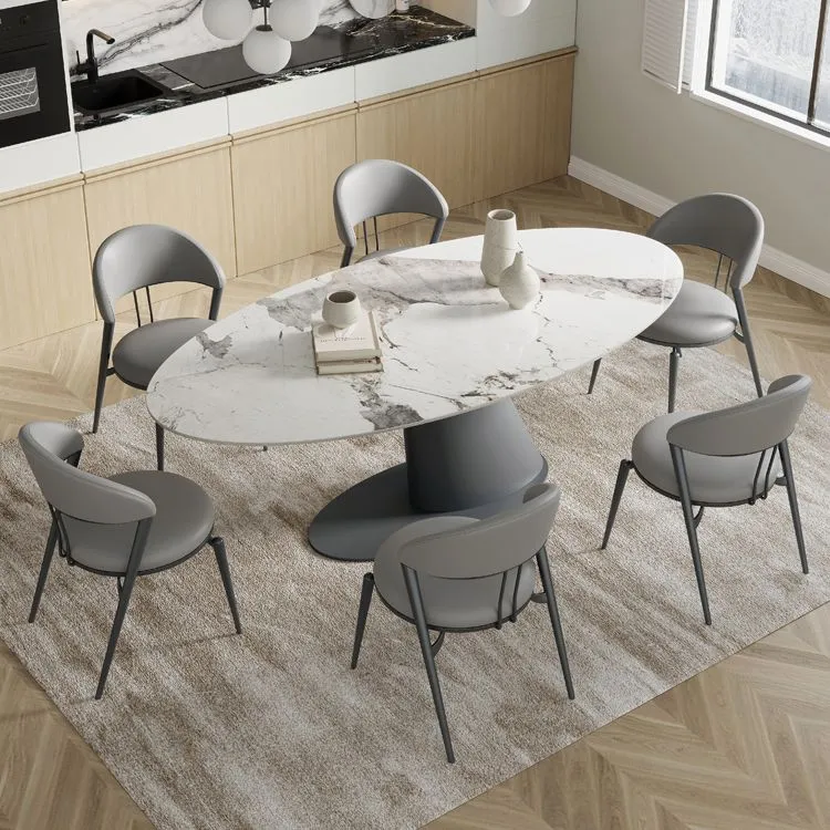 Tavolo da pranzo ovale Simplicity Tavolo da pranzo con piedistallo grigio con piano pietra sinterizzata Clearhalo