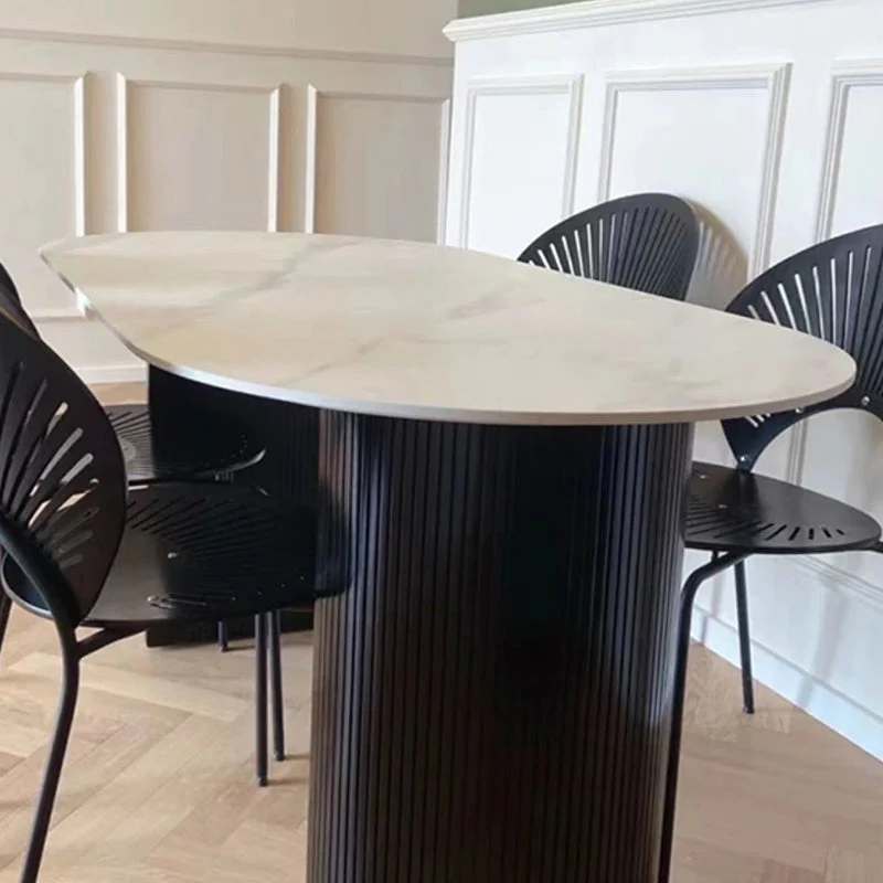 Tavolo da pranzo ovale Tavolo da pranzo moderno nero con doppio piedistallo Clearhalo