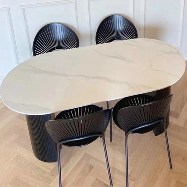 Tavolo da pranzo ovale Tavolo da pranzo moderno nero con doppio piedistallo Clearhalo