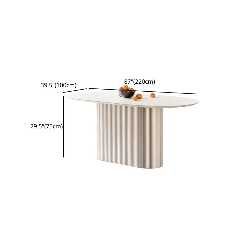 Tavolo da pranzo ovale Tavolo da pranzo moderno con piano pietra bianco con base piedistallo Clearhalo